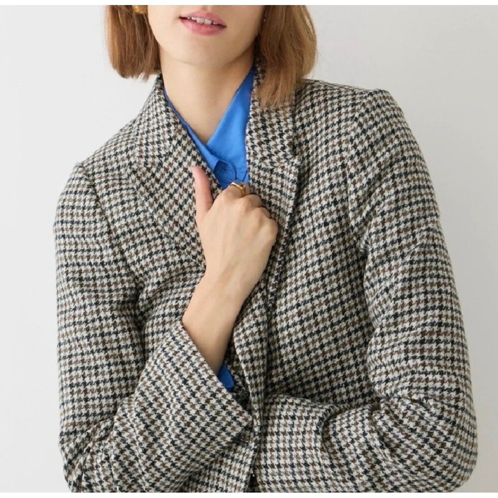J.Crew Sommerset Blazer 12 Moon British Cloth Wool Houndstooth Brown Black - Picture 2 of 9